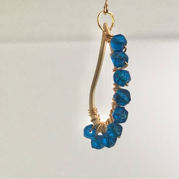 New Hand Beaded Wrapped Wire Teardrop Hoop Dangle One of a Kind Artisan Earrings - Picture 2 of 7
